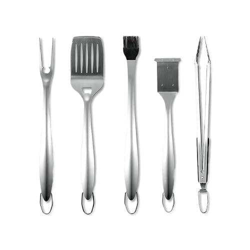 5 piece Set of Stainless Steel BBQ Barbecue Forks Food Tongs Oil Brushes Cooking Tools