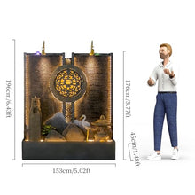 Indoor Outdoor Resin Zen Fountain Wall with LED Lights, Large Water Feature with Circular Design, Landscape Decor with Pump, for Garden, Entryway & Living Room,Spa(Stone Lion)