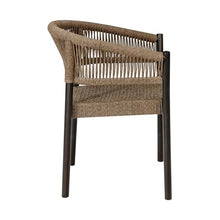 Benzara Roi Patio Dining Chair Set of 2 Truffle Rope Woven Dark Eucalyptus Wood Brown