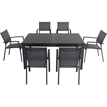 Hanover Cameron 7-Piece Modern Outdoor Dining Set with 6 Folding Sling Chairs and Expandable Table, Grey