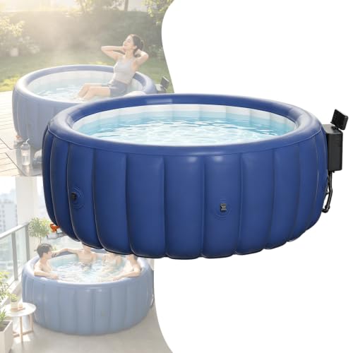 4-6 Person Inflatable Hot Tub, Round Blow Up Portable Hot Tub, with 130 Soothing Air Jets, Heater Pump, Filter System, Leak-Proof PVC Blow Up Hot Tub for Backyard