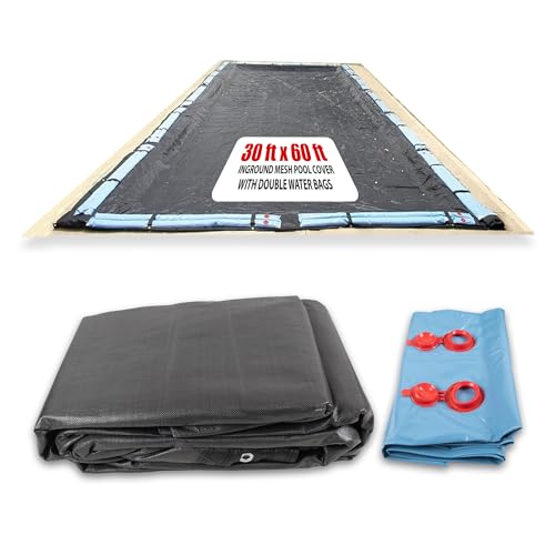 SET SunSolar Energy Technologies Mesh InGround Winter Pool Cover 30x60 Foot Rectangle Swimming Pool - Durable Loops 8-Yr Warranty