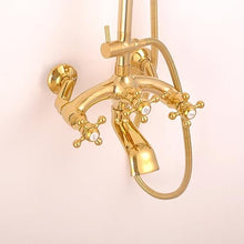 XYIANG European Style Large Shower Shower Vintage Hot and Cold Pole Three-Step Function Full Copper Antique Shower Classical Waterfall Set(Luxurious Titanium Gold)