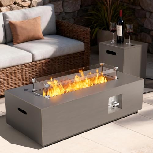 2-Piece 42" Rectangular Propane Fire Pit Table for Outside Patio 50,000 BTU