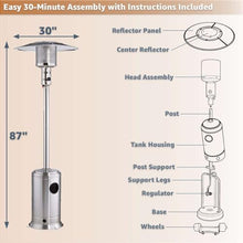 Stainless Steel Steel Propane Patio Heater 47,000 BTU – Portable Outdoor Gas Heater with Round Reflector & Stainless Steel Burner for Backyard, Restaurant, Bar, Deck, Garden, Outdoor Catering Events