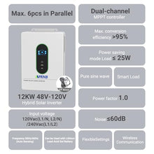 12KW Hybrid Solar Inverter 48V DC to 120/240V AC Split Phase, Pure Sine Wave Inverter with Dual MPPT 500V PV Input, 220A Charging, Parallel Ready for Home Backup Off-Grid Solar System