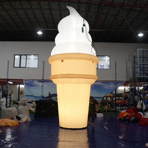YBZCHLM Giant Inflatable Ice Cream Cone with Lights Khaki & White 10Ft H