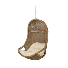 Christopher Knight Home Mariaz Hanging Basket Chair with Cushion, Outdoor Indoor Basket Chair, Boho Garden Rattan Lounger Porch Swing Furniture, Modern Patio Decor, Brown+Beige