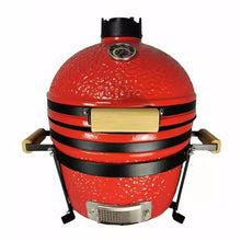 TT-YEL 16" Ceramic Grill, Portable Charcoal Grill with Lid, Thermometer, Handle, Home Outdoor Oven/Smoker, Compact Freestanding Grill for Camping and Gardening,Red