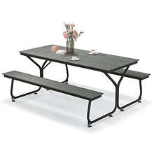 Tangkula 6 Ft HDPE Picnic Table, Plastic Picnic Table with 2 Benches, Umbrella Hole, Heavy-Duty Metal Frame, 8 Adjustable Foot Pads, 6-8 Person Outside Table Bench Set, 2550 lbs Capacity