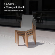 POVL Outdoor Menlo Teak Side Dining Chair — Pack of 6, Stackable Grade A Indonesian Teak & All-Weather Sling — Fully Assembled Mid-Century Modern Seating for Patio, Deck & Poolside (Winter)