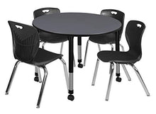 Regency Kee Height Adjustable Mobile Classroom Table Set with Four 18" Andy Chairs, 48" Grey/Black