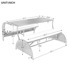 WZONICE98 Convertible Bench Table Outdoor, 57.1" 2-in-1 Outdoor Loveseat Transforms to 4-Seat Folding Picnic Table, HDPE Wicker Iron Frame Portable Patio Furniture for Garden Backyard Lawn, Gray