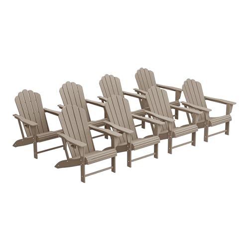 WestinTrends Highland Outdoor Patio HDPE Adirondack Chairs with Cup Holders (Set of 8), Weathered Wood