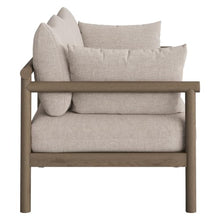 Modway Eleni Outdoor Teak Wood Loveseat in Weathered Gray Pebble – 64 Inch Patio 2 Seat Sofa with Sunproof Foam Cushions