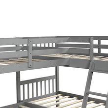 P PURLOVE L-Shaped Twin Over Twin Bunk Bed Wood Frame Grey