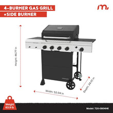 Megamaster Propane 4-Burner Gas Grill, Side Burner with Sturdy Grill Cover