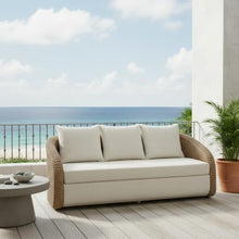 Pavilion 80 in. Natural Metal Outdoor Sofa with Boucle White Cushions