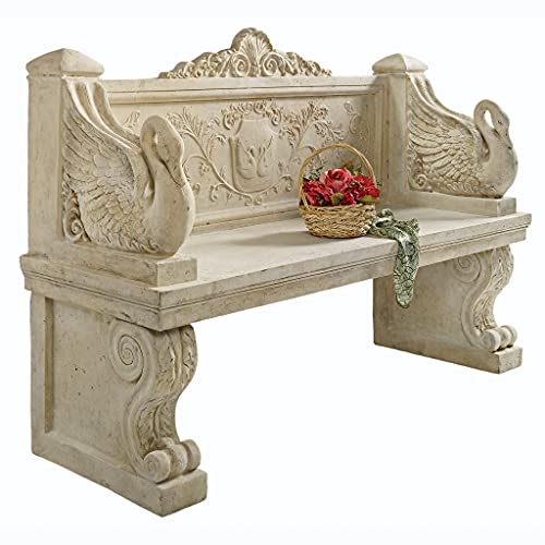 Design Toscano Neoclassical Swan Outdoor Garden Bench 5 Foot Ancient Ivory