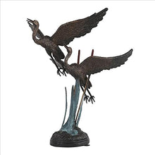 Design Toscano Flying Heron Pair in Reeds Cast Bronze Garden Statue Two Tone Bronze & Verdigris