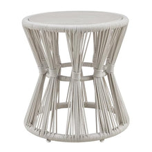 Armen Living Breeze Cream Powder Coated Metal Round Outdoor Side Table with Sintered Stone Table Top
