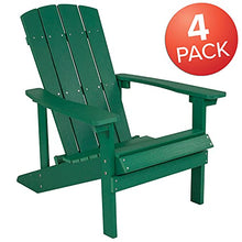 BizChair Poly Resin Adirondack Chair - Green - All Weather - Indoor/Outdoor - Set of 4