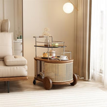 DINBOZ26X Living Room Table Simple Household Corner Several, Living Room Glass Creative Side Several, Small Apartment Movable Trolley Dining Car Outdoor Side Table(Beige)