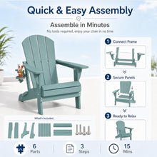 Patio Kingdom Folding Adirondack Chairs Set of 6 with Cup Holders, Heavy Duty HDPE Plastic Outdoor Chairs, Weather Resistant Heavyweight Patio Furniture Set for Deck, Fire Pit, Backyard, Aruba Blue