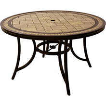 Hanover Fontana 5-Piece Outdoor Dining Set with 4 Sling Swivel Rocker Chairs and 51" Round Tile-Top Table Tan