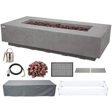 AMS 72" Rectangular Concrete Natural Gas Fire Pit Table Bundle, Light Gray