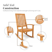 POVL Outdoor Calera Indonesian Teak Rocking Chair – Weather Resistant, Solid, High Back Porch Rocker Teak Outdoor Chairs - for Patio, Fire Pit, Deck, Backyard and Balcony