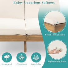 Outdoor Leisure Double Chaise,Acacia Wood Frame with 5-Position Adjustable Backrest,Day Bed Outdoor Folding Side Trays Patio Double Chaise Suitable For Garden Pool Beach and Terrace (Light Teak)