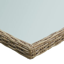 AMBERARD Dining Table Brown and Transparent,Contemporary 78.7inch Poly Rattan Glass Top Table with Sturdy Metal Frame for Outdoor Patio Dining Patio Tables