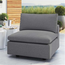 Afuera Living Modern Outdoor Patio Armless Chair, 36" Wide Cushioned Seat, Powder-Coated Aluminum Frame, All-Weather UV-Resistant Gray Fabric Covers, Non-Marking Foot Caps for Porch, Patio, Poolside