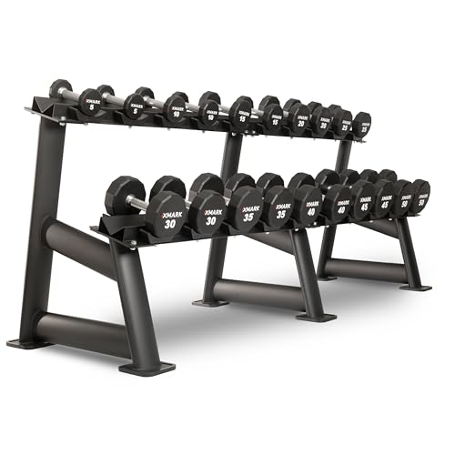 XMark Urethane 12-Sided Dumbbell Set with Rack 550 lb