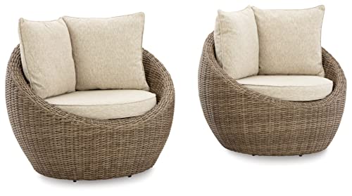Signature Design by Ashley DANSON Swivel Lounge Chairs with Cushion, 2 Count, Light Brown
