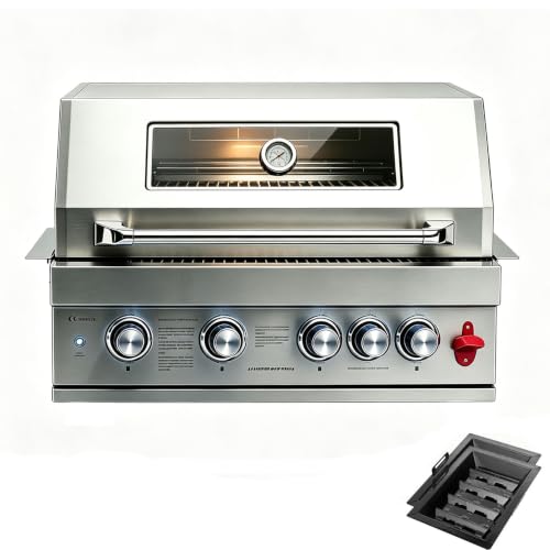 5 Burner 32in Built in Gas Grills Charcoal & Propane Combo Grill