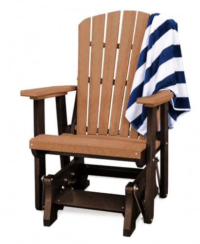 DutchCrafters Slat Fan Back Poly Adirondack Glider Outdoor Patio Chair (Tudor Brown & Cedar)
