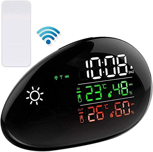 JDXQBLD Weather Station Digital Temperature Monitor Indoor Outdoor Wireless Station Monitoring Temperature,Alarm Clock Calendar,Humidity,Forecast - Black Cobblestone Sh