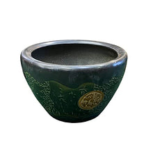 Orientliving Chinese Dark Gray Black Ceramic Motif Pattern Accent Pot Planter Black