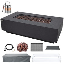 AMS 60" Rectangular Concrete Natural Gas Fire Pit Table Bundle (Dark Gray)
