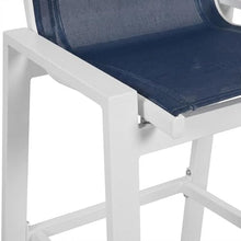 Outdoor Escape Navy Mesh Fabric Outdoor Patio Barstool Set of 2, Cushioned Seating, Contemporary Style, 44.5-Inch Height, 21.5-Inch Wide