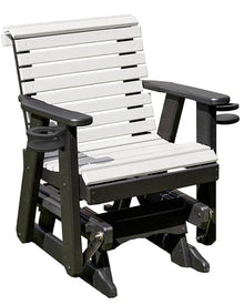 Amish Craftsmanship Made in USA 2FT Heavy Duty Poly Lumber Wood Porch Patio Glider HDPE with No wood fibers Lancaster Series Rollback design 500 lbs Limit With Cupholders White on Black