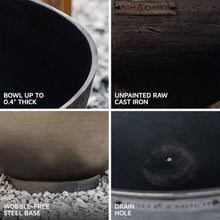 Ash & Ember 42" Hemisphere Fire Pit, Wood Burning Outdoor Fire Bowl, Raw Cast Iron Patina, Half-Sphere Outside Fireplace with Flanged Edge and Stable Base