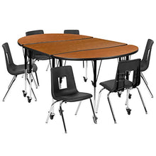 Flash Furniture Emmy Mobile Oval Wave Activity Table Set with Student Stack Chairs Oak