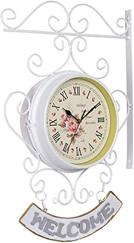 NUHSLF Garden Clocks Outdoor,8 Inch Retro Metal Outdoor Wall Clock Indoor Waterproof Iron Art Decorative for The Garden Mounted Beautiful snery