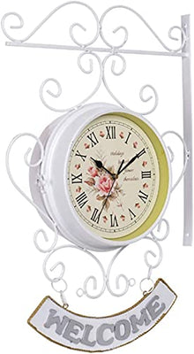 NUHSLF Garden Clocks Outdoor,8 Inch Retro Metal Outdoor Wall Clock Indoor Waterproof Iron Art Decorative for The Garden Mounted Beautiful snery