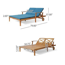 Benzara Hoye Double Chaise Lounger Recliner Bed Outdoor 79 Inch Teak Brown and Green