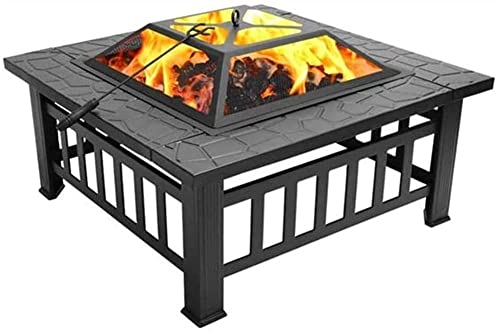 KOMFGT Fire Pit, 32'' Iron Fire Pit Outdoor Patio Camping Bonfire Bronze Outdoor Fireplace Fire Bowl with Spark Sn, Suitable