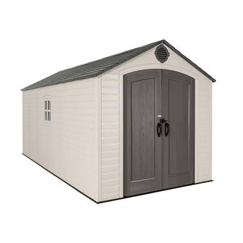Lifetime Outdoor Storage Shed, 8x15 Ft, Desert Sand, Resin Backyard Tool Shed with Lockable Doors and Weather-Resistant Panels